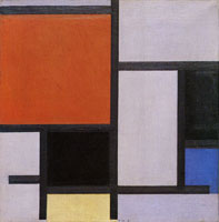 Piet Mondrian Composition with Large Red Plane, black, Blue, Yellow, and Gray