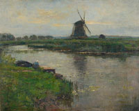 Piet Mondriaan Oostzijdse Mill with Woman at Dock of Landzicht Farm