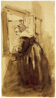 Rembrandt Woman Looking out of a Window