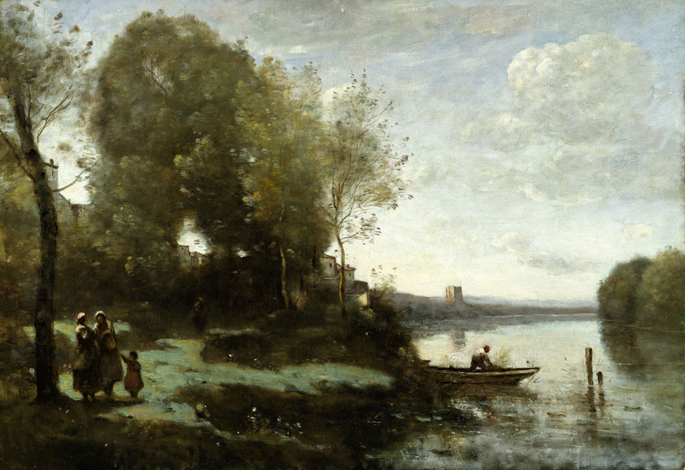 Jean-Baptiste-Camille Corot - River with a Distant Tower