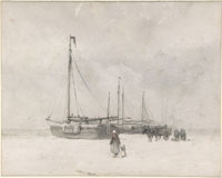 Anton Mauve Fishing Boats on the Beach in Winter