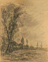 Piet Mondriaan Field with Row of Trees at Left