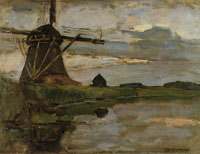 Piet Mondriaan Oostzijdse Mill Viewed from Downstream with Streaked Blue and Yellow Sky