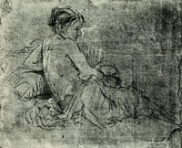 Rembrandt Young Girl, Half-Nude
