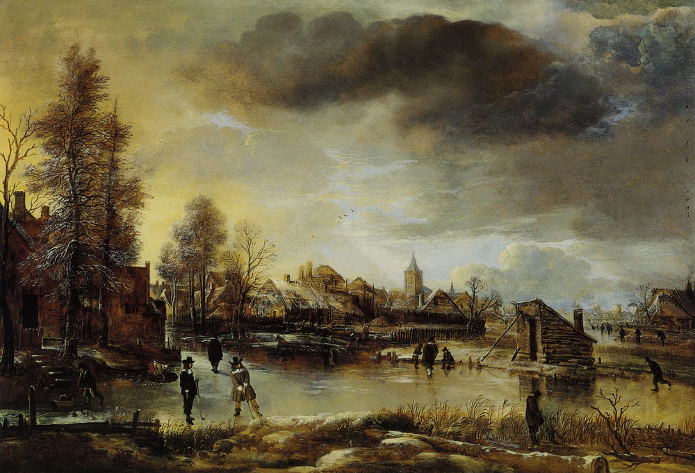 Aert van der Neer - Winter Landscape near a Village