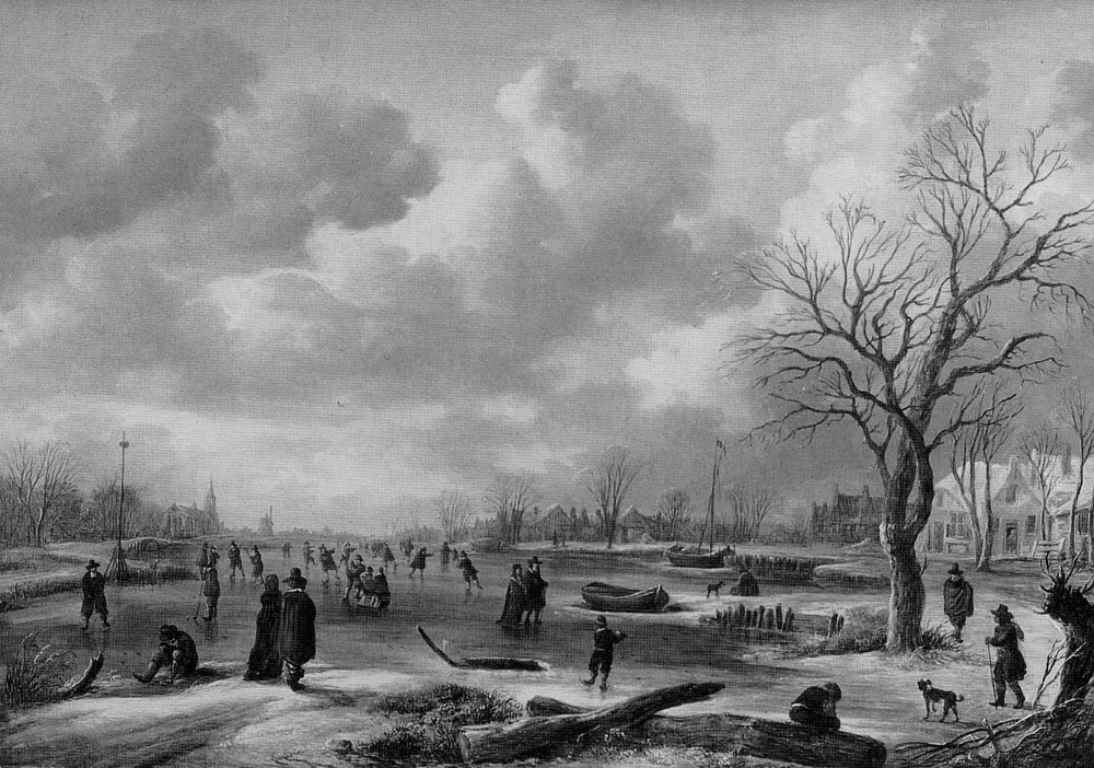 Aert van der Neer - Winter Scene on a Frozen Water near a Village on the Right Bank