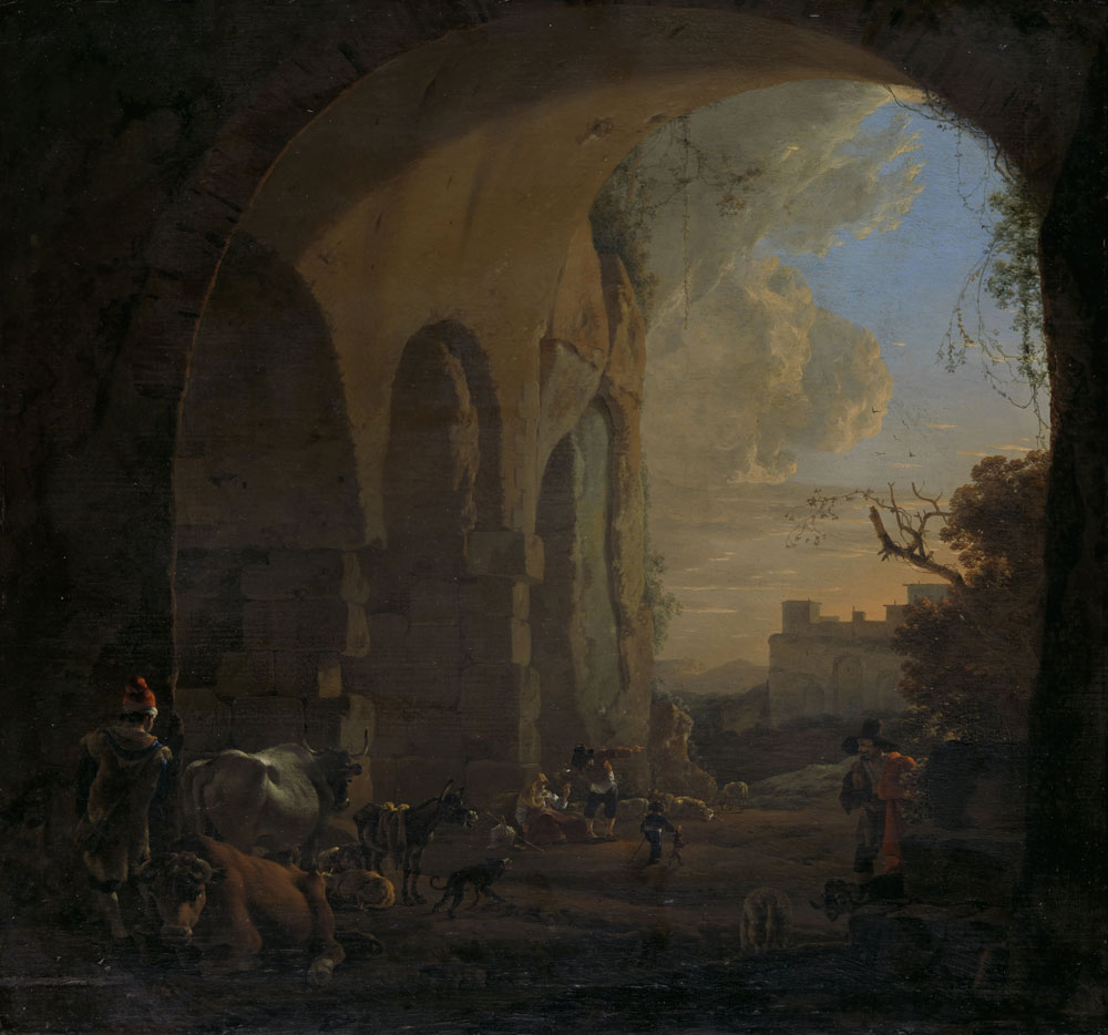 Jan Asselijn - Herders with Their Animals under an Arch of the Colosseum in Rome