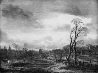 Copy after Aert van der Neer Landscape by Moonlight with Bare Trees to the Right