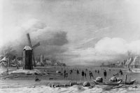 Aert van der Neer Windmill on a Wide Frozen River with Numerous Figures