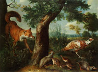 Alexandre-François Desportes Pheasant and Quail Surprised by a Fox