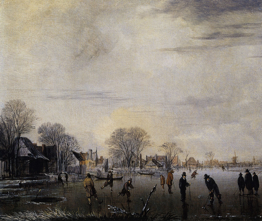 Aert van der Neer - Winter Scene on a Wide Stretch of Ice near a Village