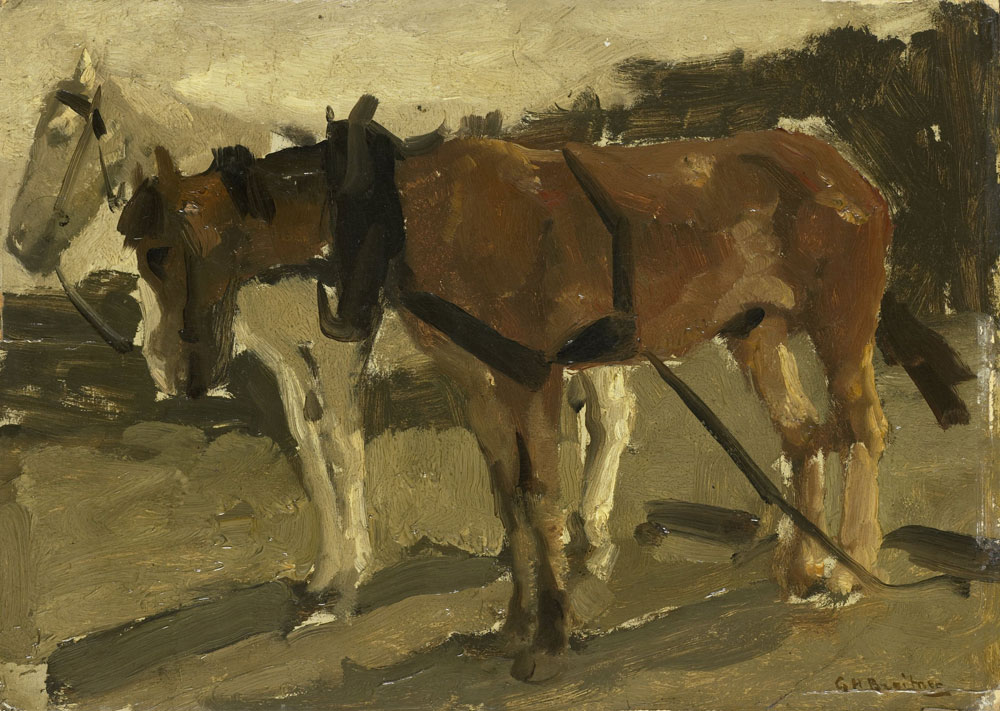George Hendrik Breitner - A Brown and a White Horse in Scheveningen