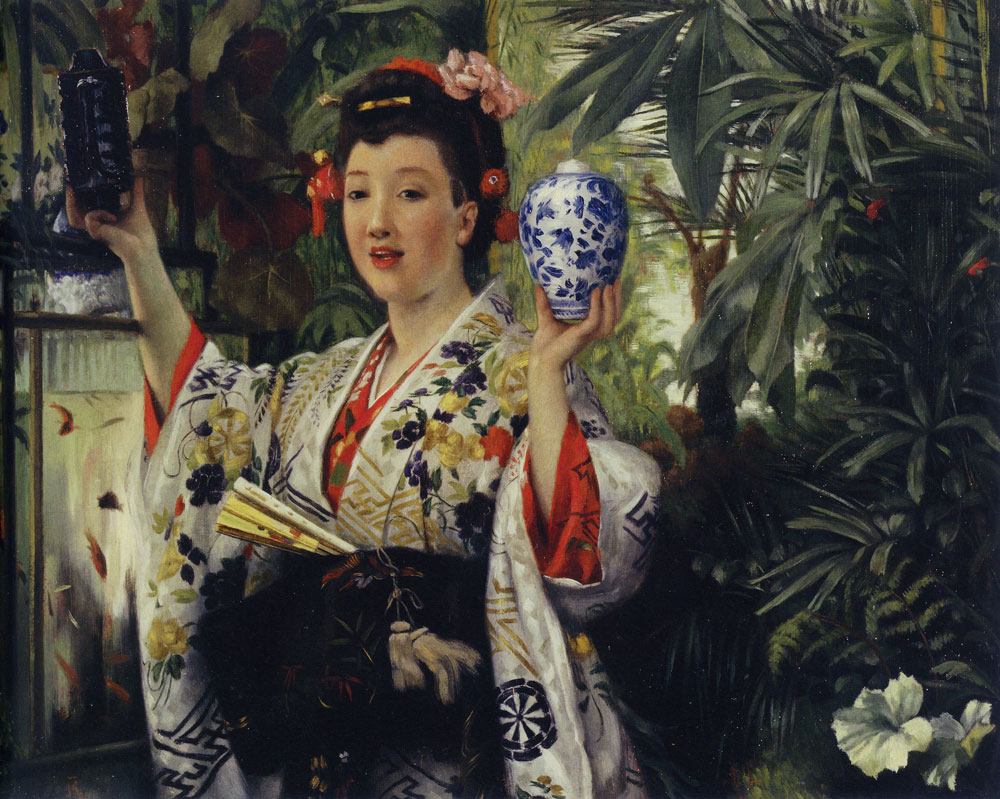 James Tissot - Young Woman Holding Japanese Objects
