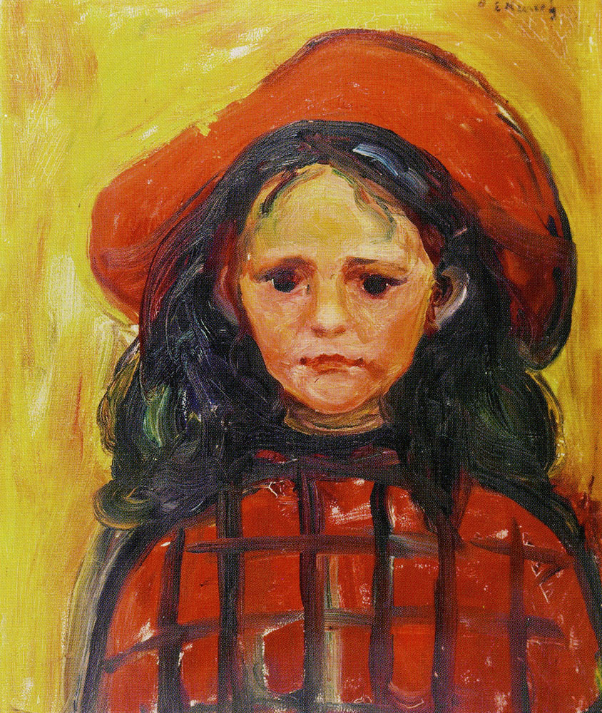 Edvard Munch - Girl with Red Chequered Dress and Red Hat