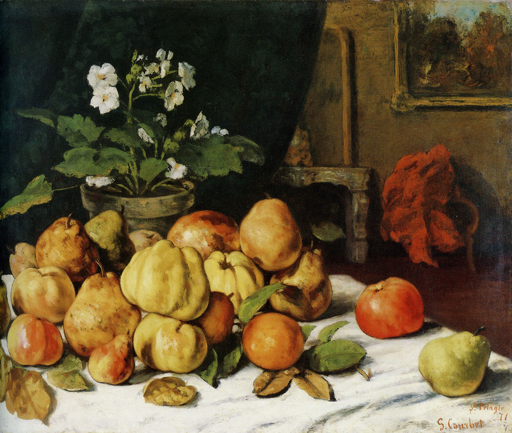 Gustave Courbet - Apples, Pears, and Primroses on a Table