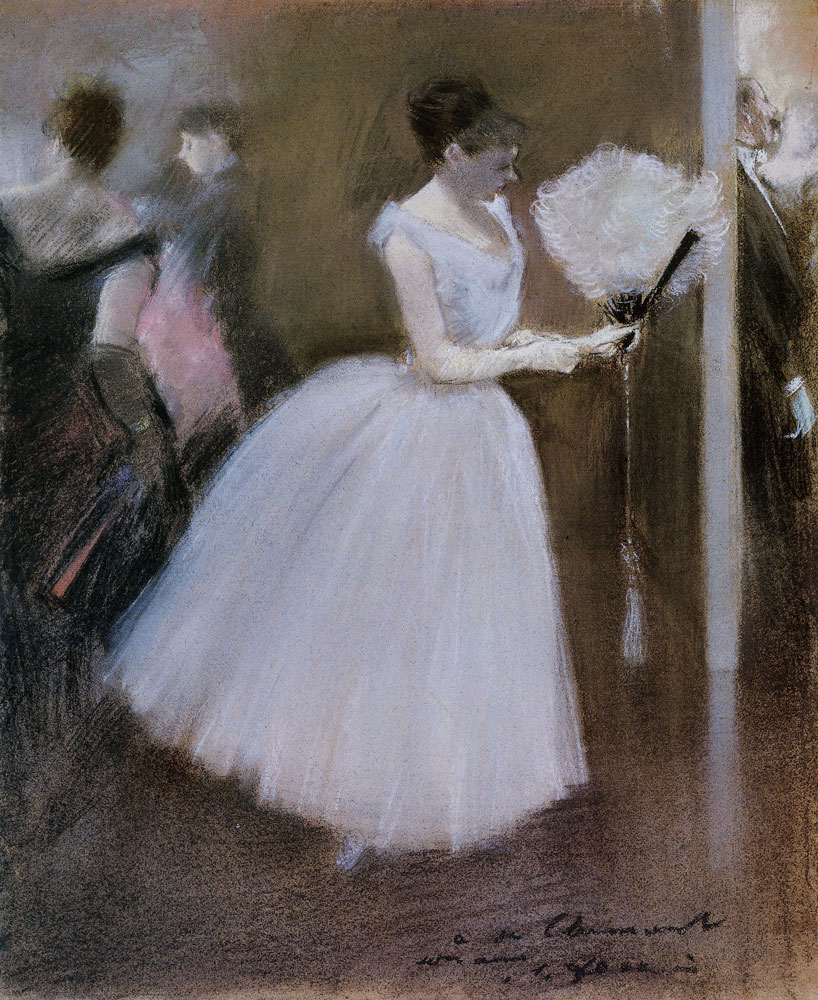 Jean-Louis Forain - At the Evening Party: Woman in White with a Fan