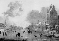Copy after Aert van der Neer Frozen Canal with Kolfplayers and Buildings on Both Banks