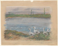 Alfred Sisley Four Geese By a Pond