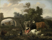 Dirck van Bergen Landscape with Herdsmen and Livestock