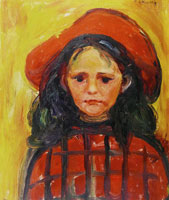 Edvard Munch Girl with Red Chequered Dress and Red Hat