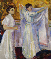 Edvard Munch Nurses Holding a Sheet