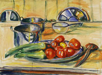 Edvard Munch Still Life with Tomatoes, Leek and Casseroles