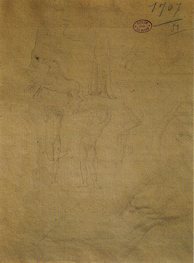 Edgar Degas - Studies of Nude Man, a Horse, and a Knee