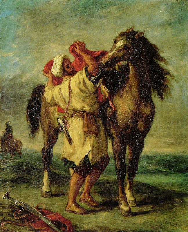 Eugene Delacroix - Moroccan Saddling a Horse