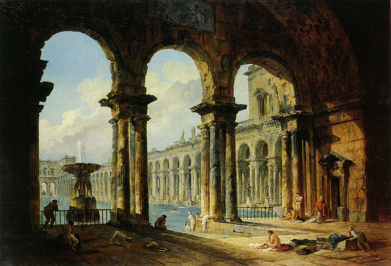 Hubert Robert - Ancient Ruins Serving as a Public Bath