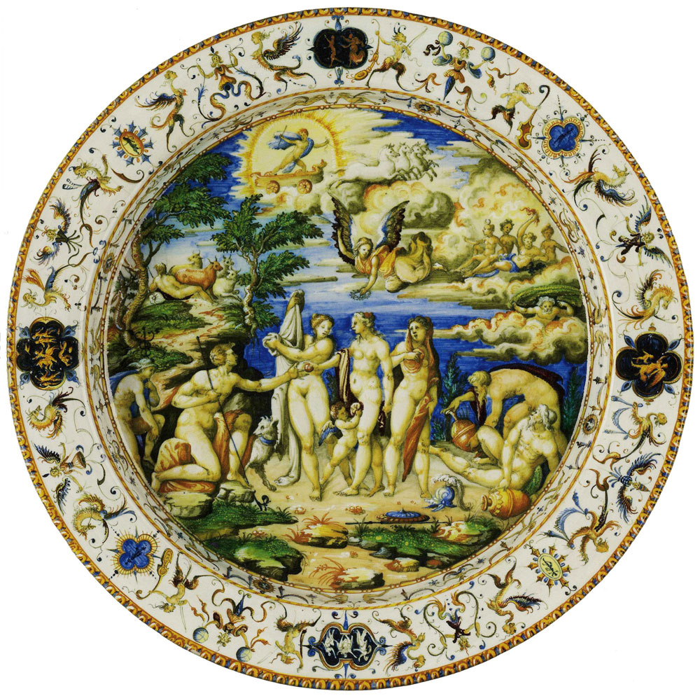 Workshop of Orazio Fontana - Majolica plate with the Judgement of Paris after Rafael