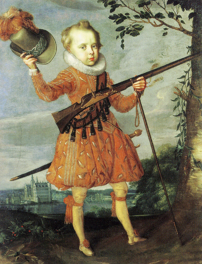 Pieter Isaacsz. - Portrait of Prince Frederik with Frederiksborg Castle
