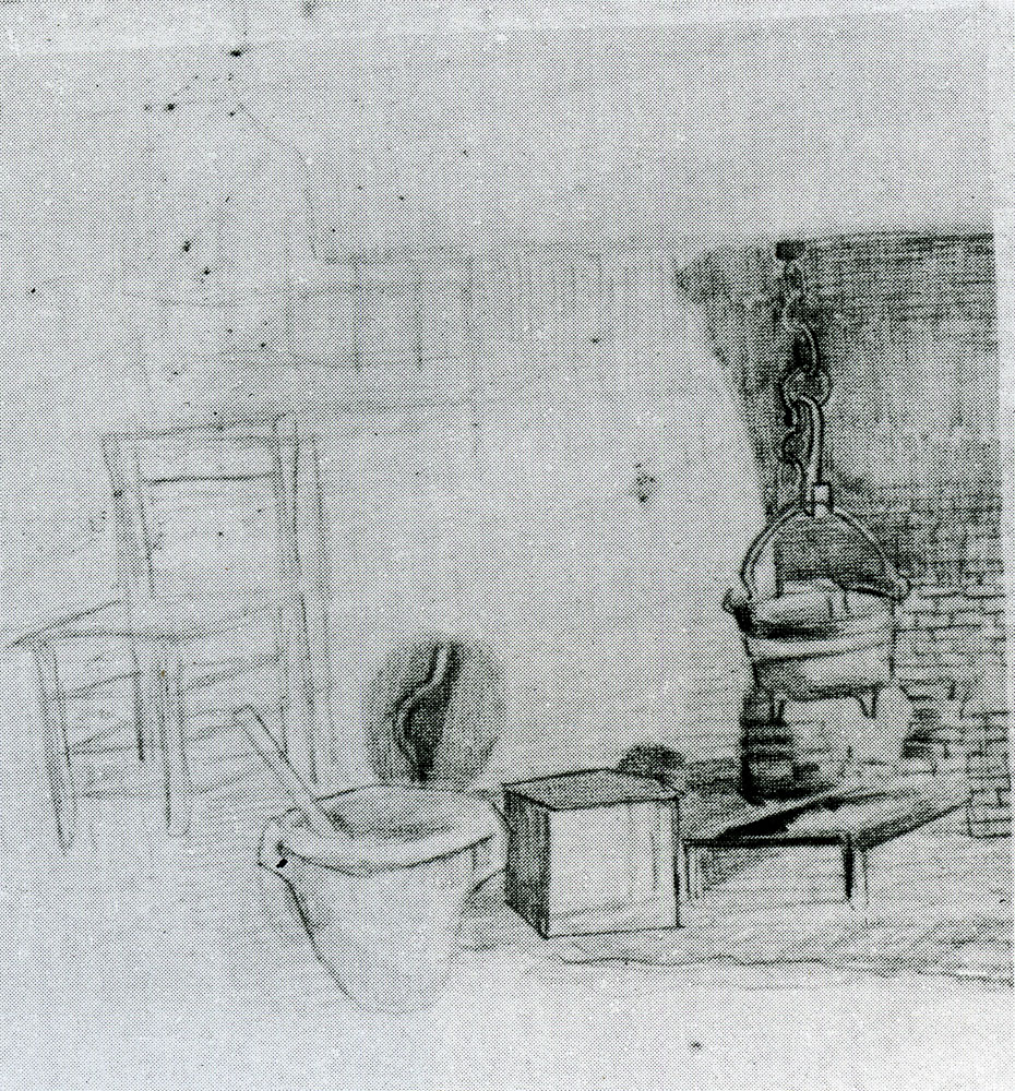 Vincent van Gogh - Unfinished sketch of an Interior with a Pan above the Fire