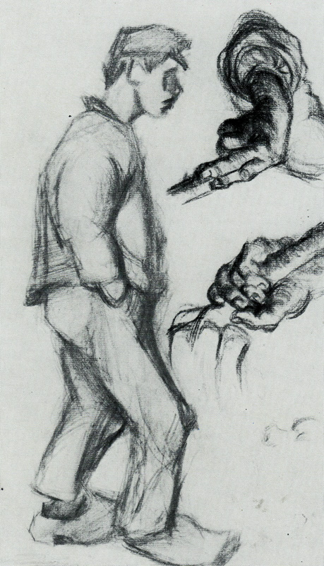 Vincent van Gogh - Standing Peasant and Two Studies of Hands