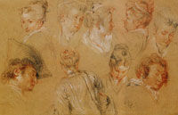 Jean-Antoine Watteau Studies of Nine Heads