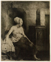 Rembrandt Woman sitting half-dressed beside a stove