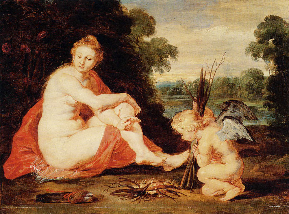 Follower of Peter Paul Rubens - Venus and Cupid Warning Themselves (Venus frigida)