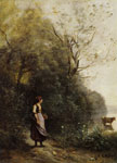 Jean-Baptiste Camille Corot A Peasant Woman Grazing a Cow at the Edge of a Forest