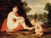 Follower of Peter Paul Rubens Venus and Cupid Warning Themselves (Venus frigida)