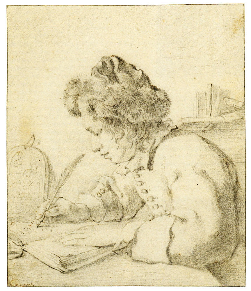 Constantijn Verhout - Boy in a Fur Cap, Writing in a Book