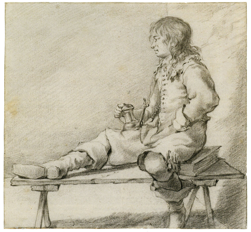Constantijn Verhout - Young Man on a Bench, Sitting on a Book