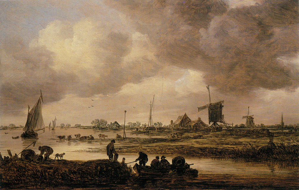 Jan van Goyen - A River Landscape with Fisherman Mooring a Rowing Boat