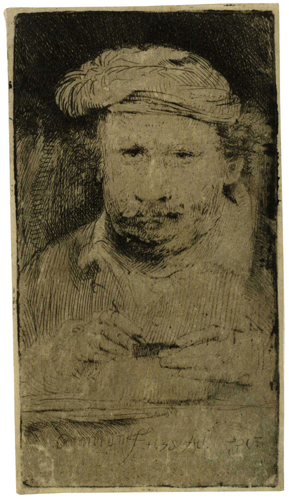 Rembrandt - Self-portrait, drawing on an etching plate