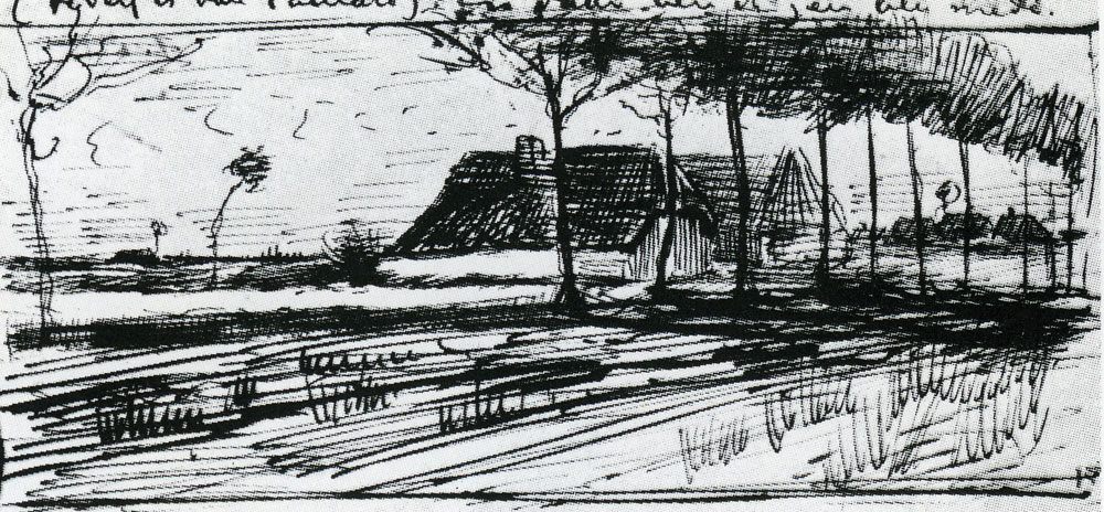 Vincent van Gogh - Farmhouses on a Road with Trees