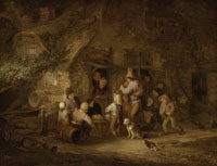 Adriaen van Ostade - A Man Playing the Shawm at a Rustic Cottage Door