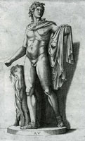 Agostino Veneziano after Marcantonio Raimondi Apollo Belvedere Standing next to a Column with the Python