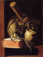 Gerard Dou Still Life with Hourglass, Pencase, and Print