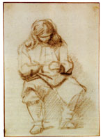 Rembrandt Seated Man, Occupied with his Hands