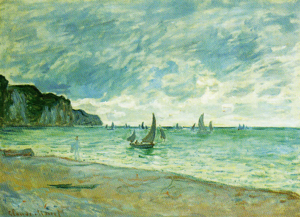 Claude Monet - Fishing Boats on the Sea by the Cliffs at Pourville