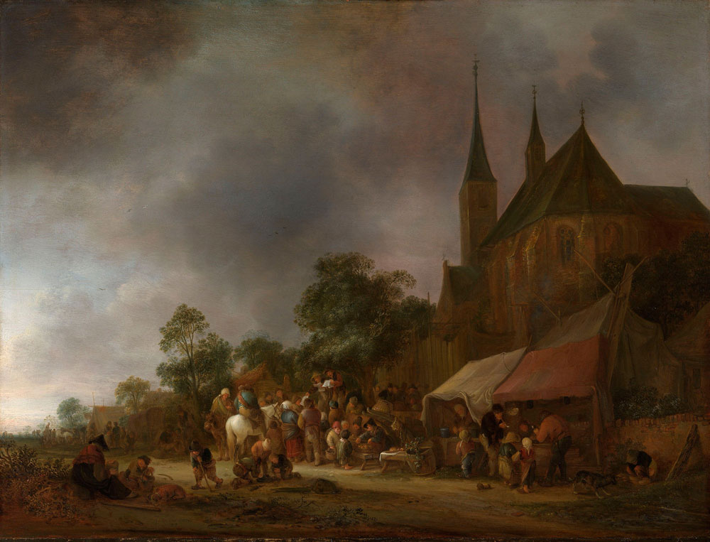 Isaac van Ostade - A Village Fair with a Church Behind