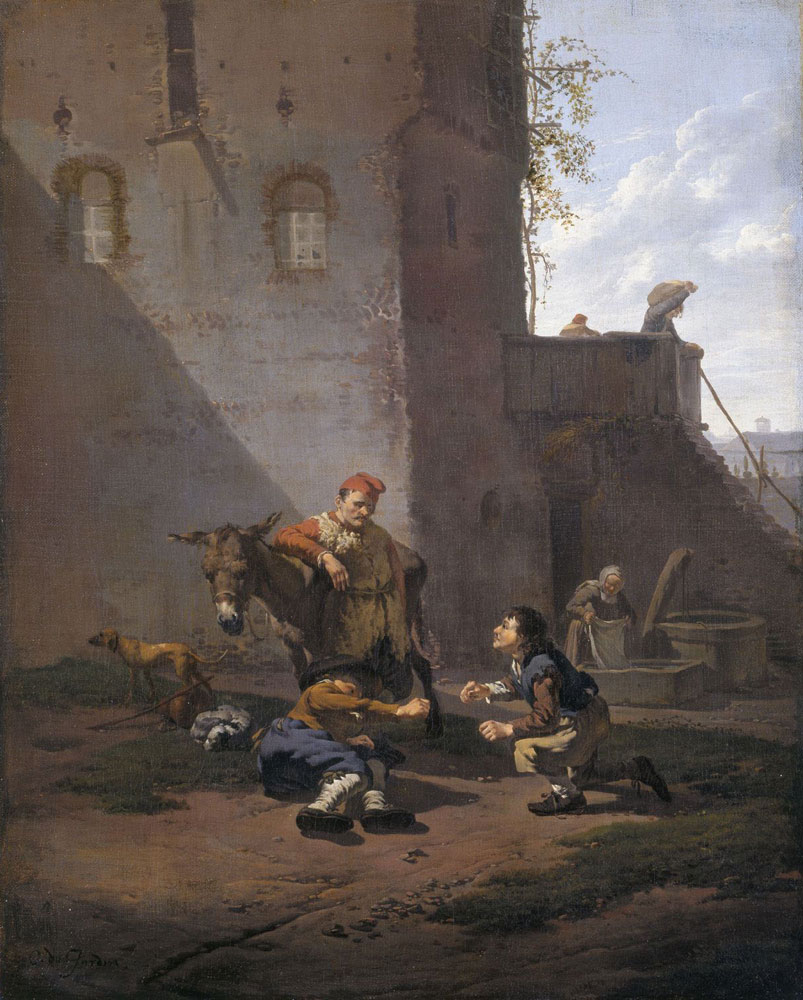 Karel Dujardin - A Muleteer and Two Men Playing the Game of Morra